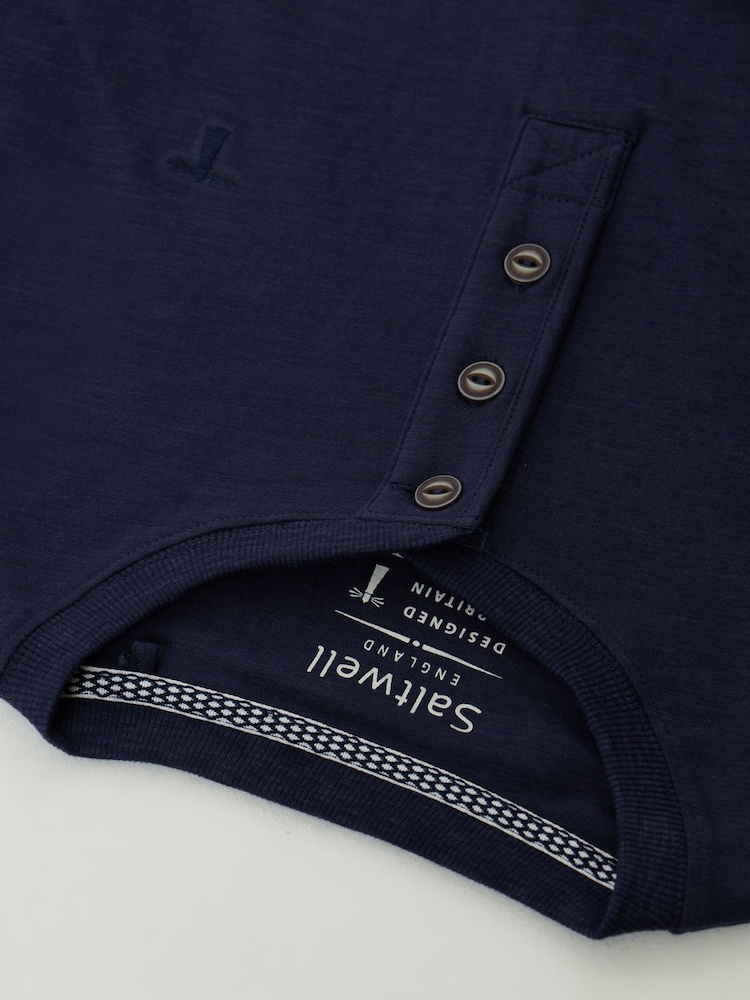 Saltwell Blue Cotton Sleeved Grandad Collar Top - Image 5 of 5