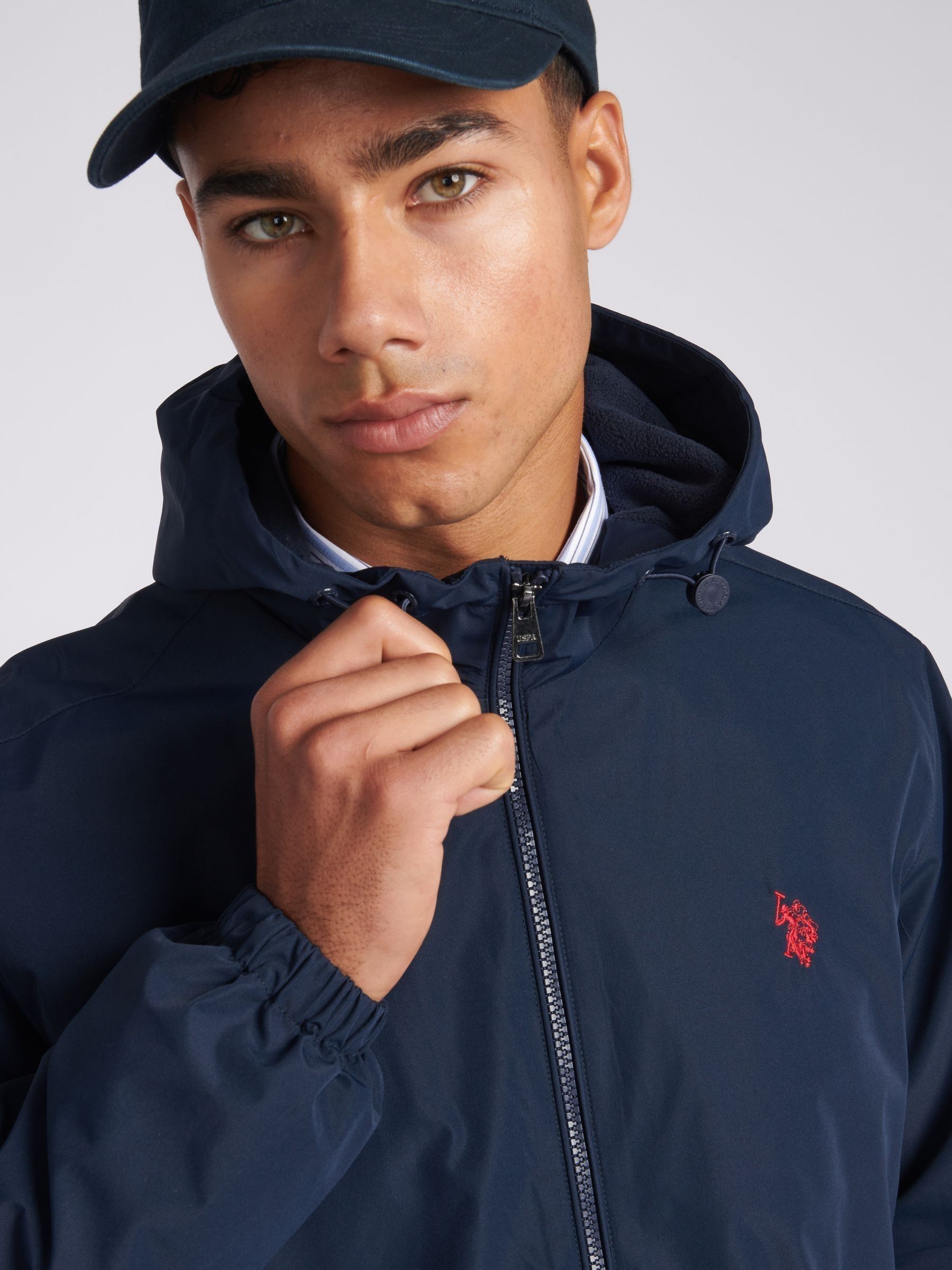 Buy U.S. Polo Assn. Blue Zip Through Mens Hooded Coat from