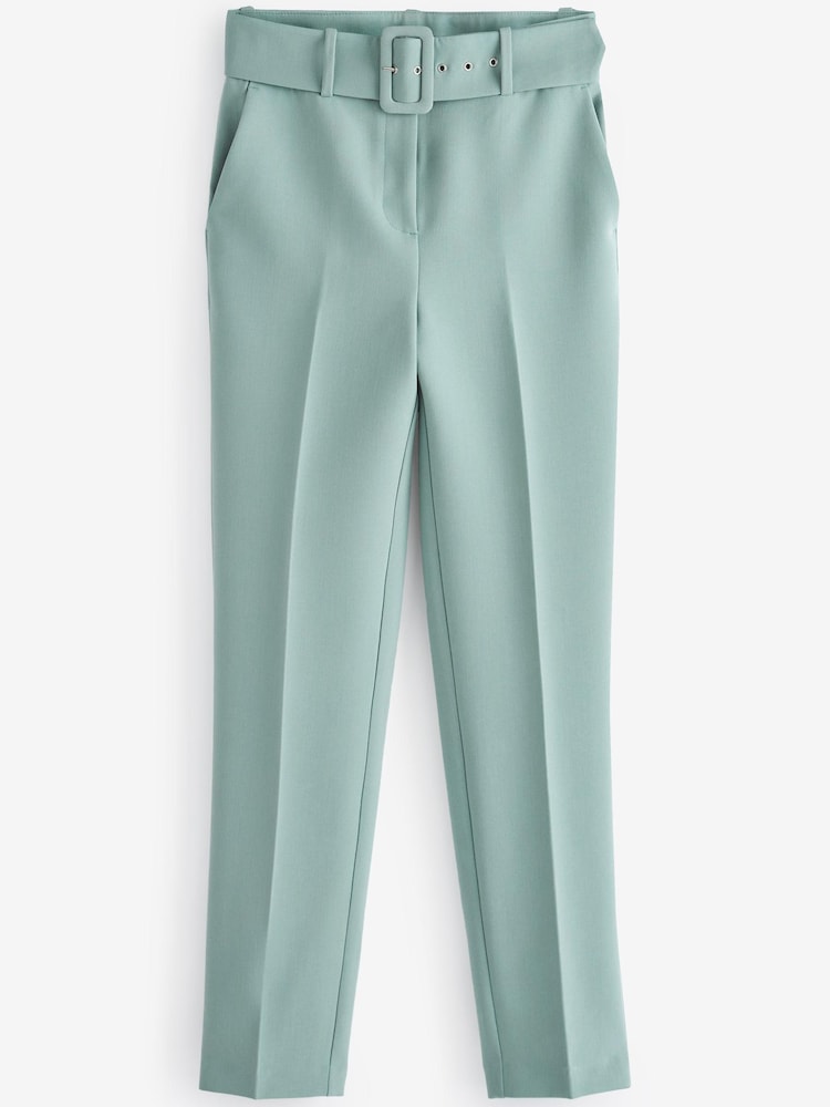 Grey Smart Belted Taper Leg Trousers - Image 1 of 2
