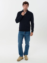Saltwell Blue Cable Knit Cotton Funnel Neck Quarter Zip Jumper - Image 3 of 5