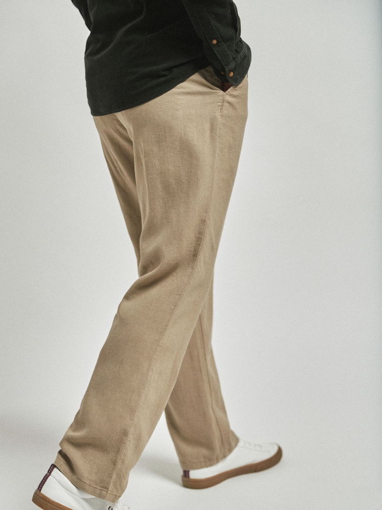 Stone Brown Linen Blend Drawstring Trousers - Image 2 of 4 Stone Brown Linen Blend Drawstring Trousers - Image 2 of 4