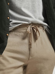 Stone Brown Linen Blend Drawstring Trousers - Image 3 of 4