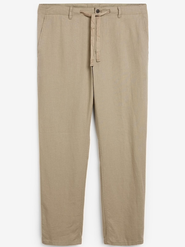 Stone Brown Linen Blend Drawstring Trousers - Image 4 of 4 Stone Brown Linen Blend Drawstring Trousers - Image 4 of 4