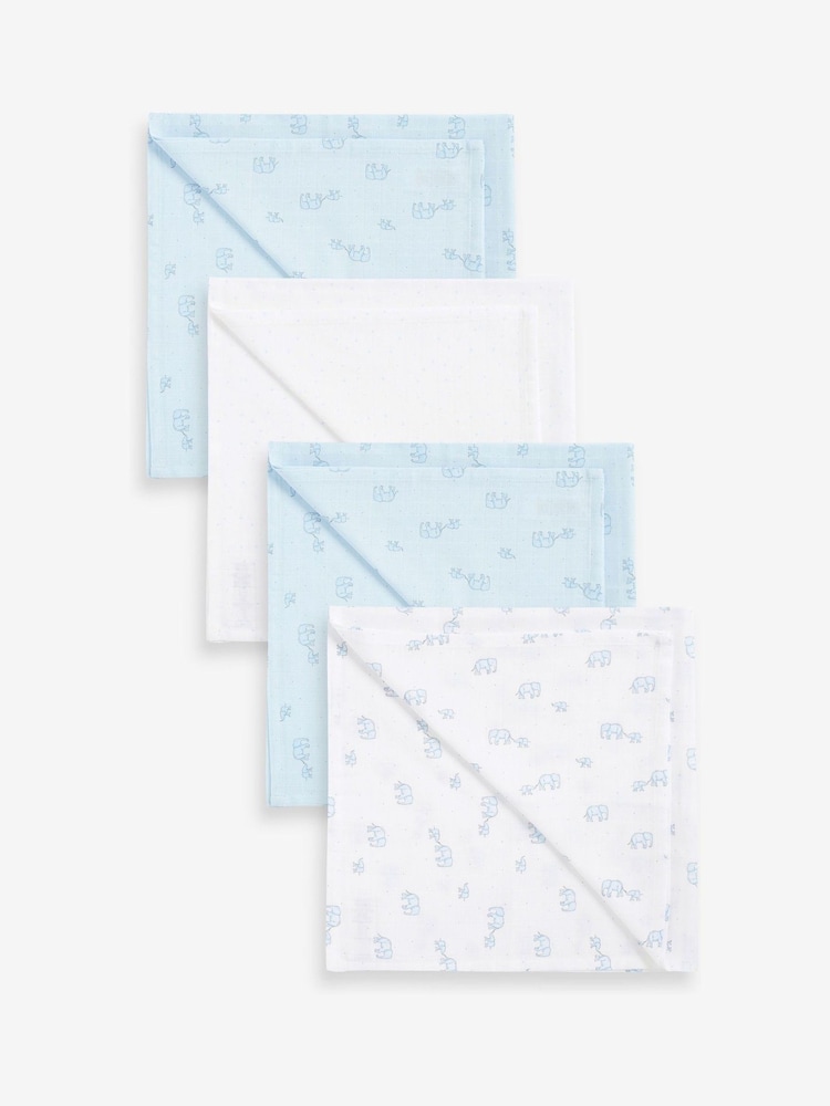 Modra s slončki - 100% bombaž Muslin dojenček Krpe 4 komplet - Slika 1 iz 5 Modra s slončki - 100% bombaž Muslin dojenček Krpe 4 komplet - Slika 1 iz 5