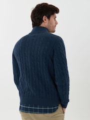 Saltwell Blue Cable Knit Cotton Funnel Neck Quarter Zip Jumper - Image 2 of 5