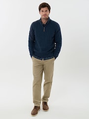 Saltwell Blue Cable Knit Cotton Funnel Neck Quarter Zip Jumper - Image 3 of 5