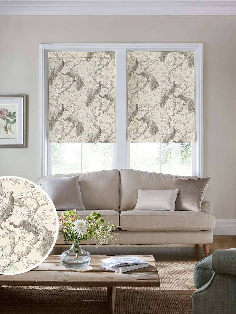 Laura Ashley Natural Belvedere Soft Truffle Made to Measure Roman Blind - Image 1 of 6