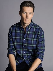 Charles Tyrwhitt Green Multi Check Brushed Flannel Slim Fit 100% Cotton Shirt - Image 2 of 5