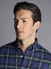 Charles Tyrwhitt Green Multi Check Brushed Flannel Slim Fit 100% Cotton Shirt - Image 3 of 5