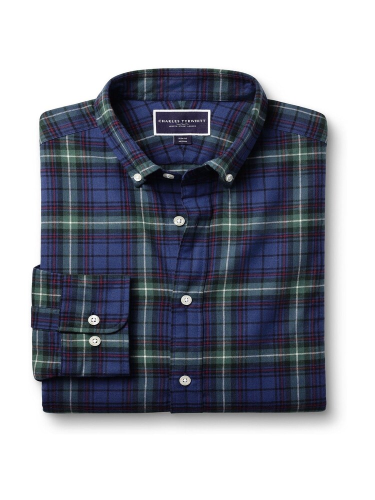 Charles Tyrwhitt Green Multi Check Brushed Flannel Slim Fit 100% Cotton Shirt - Image 5 of 5 Charles Tyrwhitt Green Multi Check Brushed Flannel Slim Fit 100% Cotton Shirt - Image 5 of 5