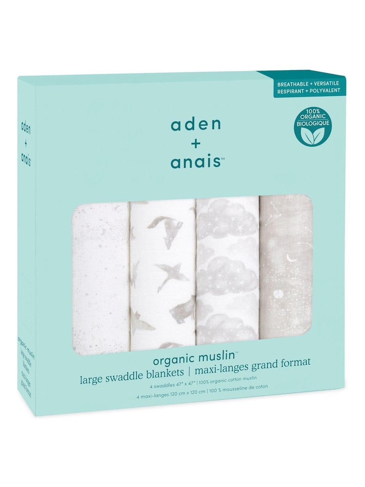 aden + anais White Organic Cotton Muslin Blankets 4 Pack - Image 2 of 6