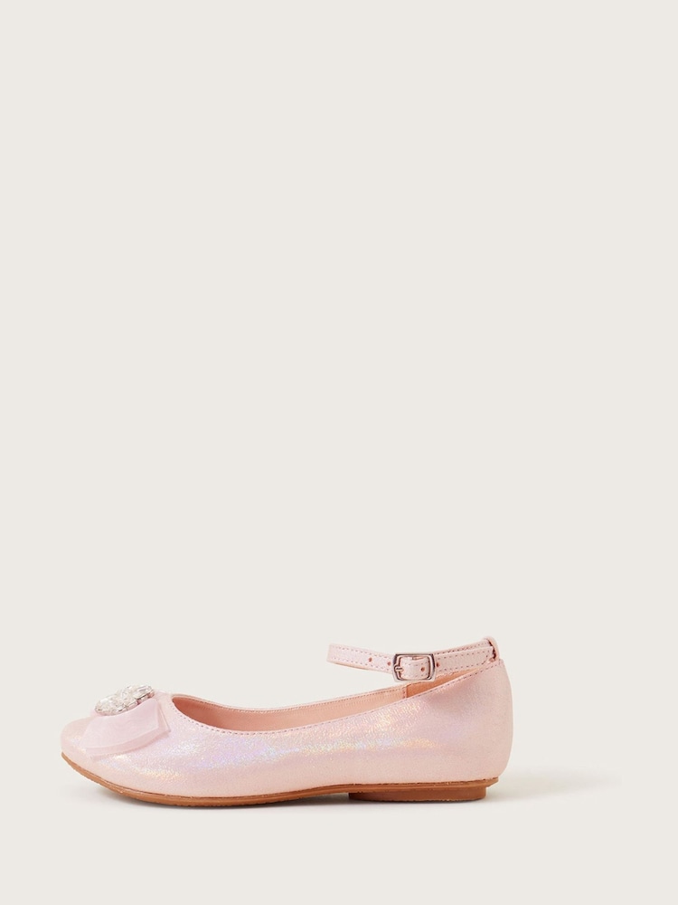 Monsoon Pink Jewel Organza Bow Ballerina Flats - Image 1 of 3