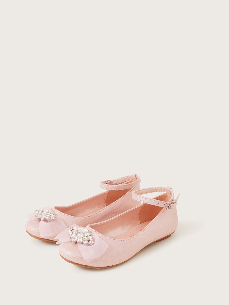 Monsoon Pink Jewel Organza Bow Ballerina Flats - Image 2 of 3