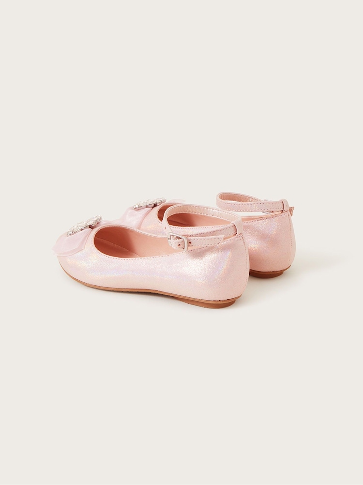 Monsoon Pink Jewel Organza Bow Ballerina Flats - Image 3 of 3