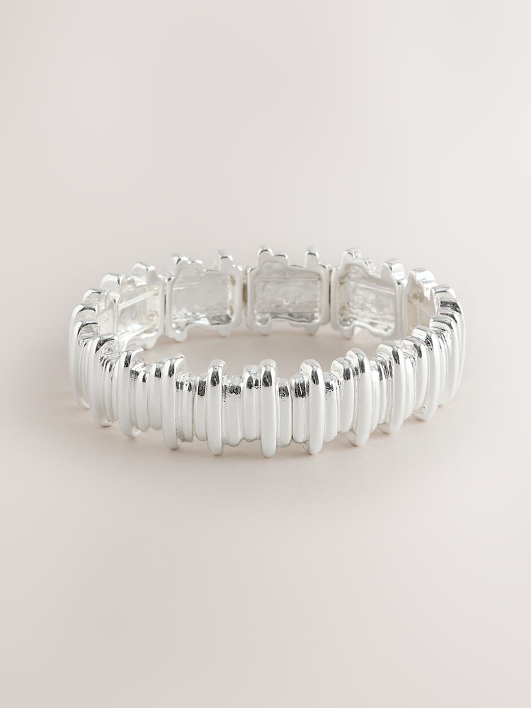 Silver Tone Ridged Stretch Bracelet - Image 1 of 3