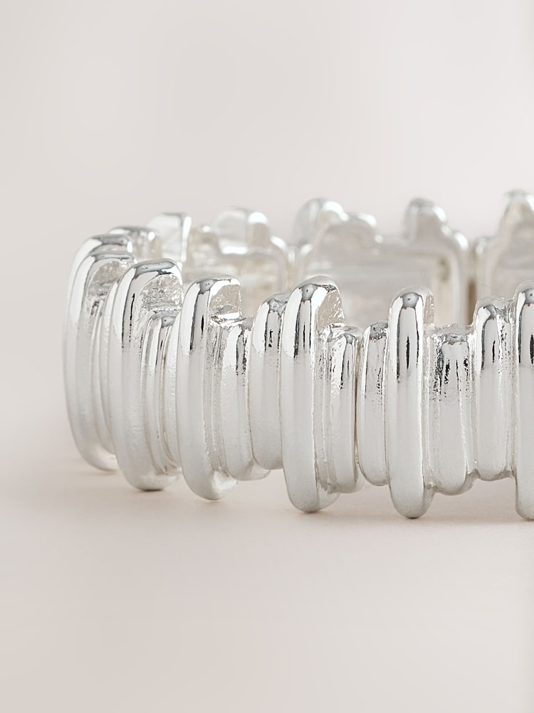 Silver Tone Ridged Stretch Bracelet - Image 2 of 3