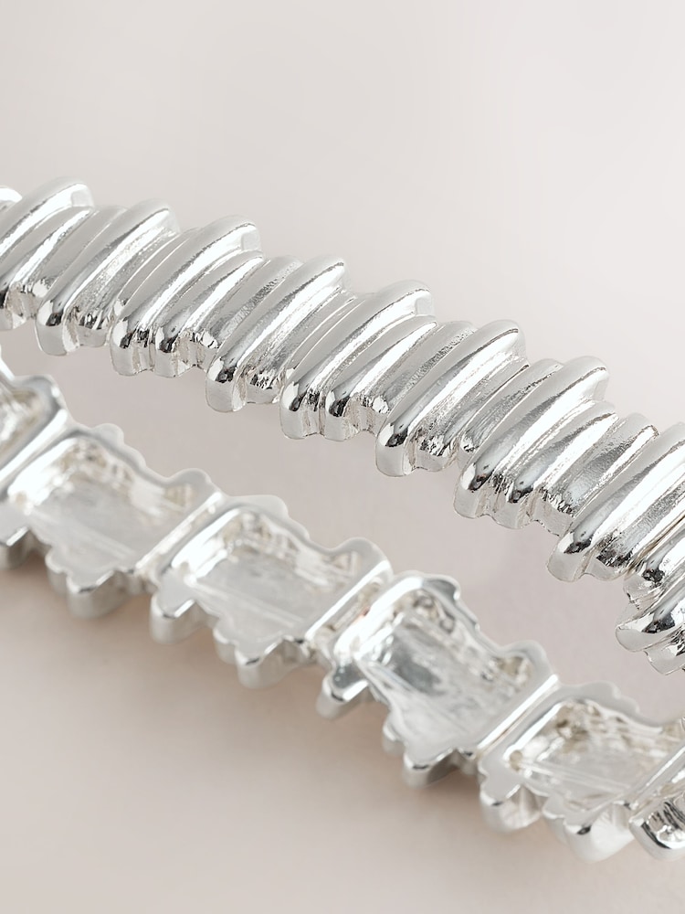 Silver Tone Ridged Stretch Bracelet - Image 3 of 3