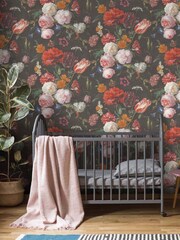 Woodchip & Magnolia Black Dutch Floral Wallpaper - Image 1 of 4