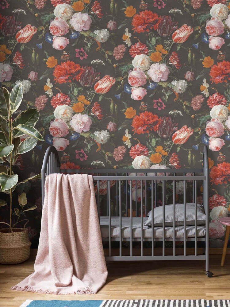 Woodchip & Magnolia Black Dutch Floral Wallpaper - Image 1 of 4