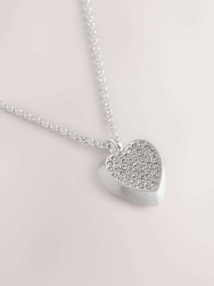 Silver Tone Sparkle Heart Necklace - Image 5 of 5 Silver Tone Sparkle Heart Necklace - Image 5 of 5