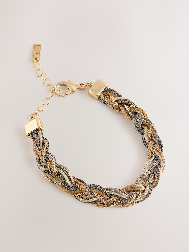 Gold Tone Braided Beaded Bracelet - Image 1 of 3 Gold Tone Braided Beaded Bracelet - Image 1 of 3
