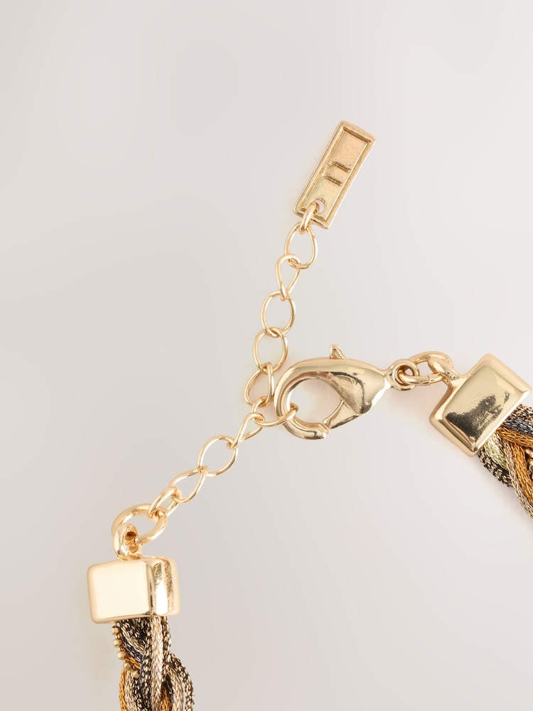 Gold Tone Braided Beaded Bracelet - Image 3 of 3 Gold Tone Braided Beaded Bracelet - Image 3 of 3