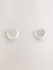Silver Tone Sparkle Heart Earrings - Image 1 of 3