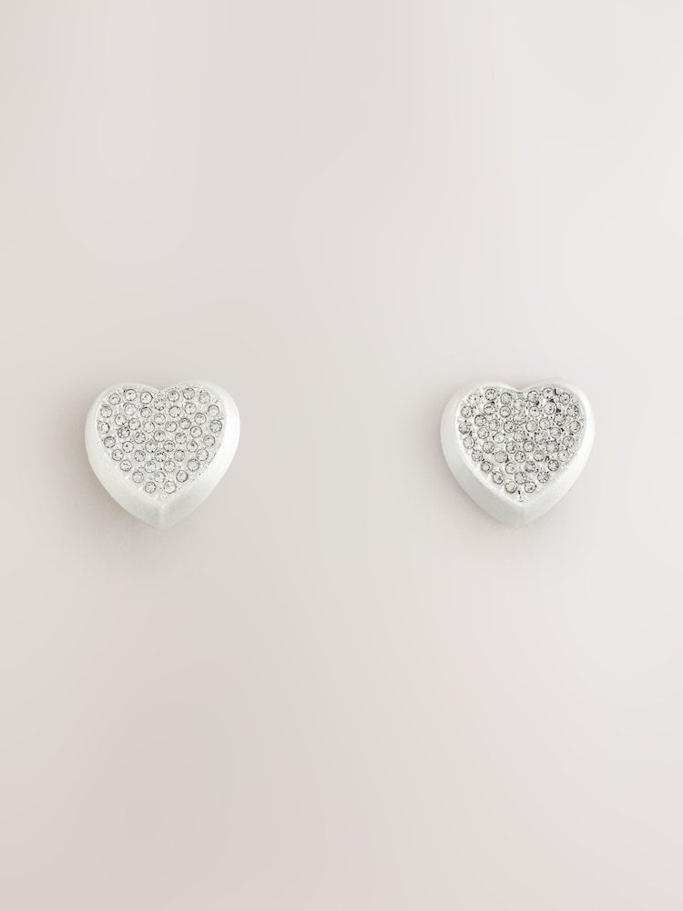 Silver Tone Sparkle Heart Earrings - Image 1 of 3 Silver Tone Sparkle Heart Earrings - Image 1 of 3