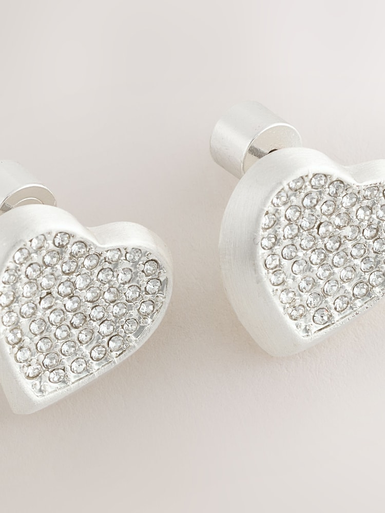 Silver Tone Sparkle Heart Earrings - Image 2 of 3 Silver Tone Sparkle Heart Earrings - Image 2 of 3