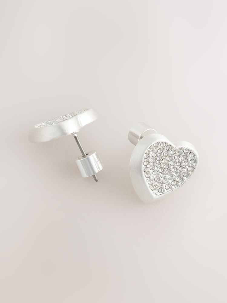 Silver Tone Sparkle Heart Earrings - Image 3 of 3 Silver Tone Sparkle Heart Earrings - Image 3 of 3