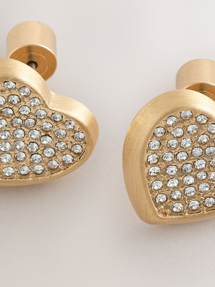 Gold Tone Sparkle Heart Earrings - Image 2 of 3 Gold Tone Sparkle Heart Earrings - Image 2 of 3