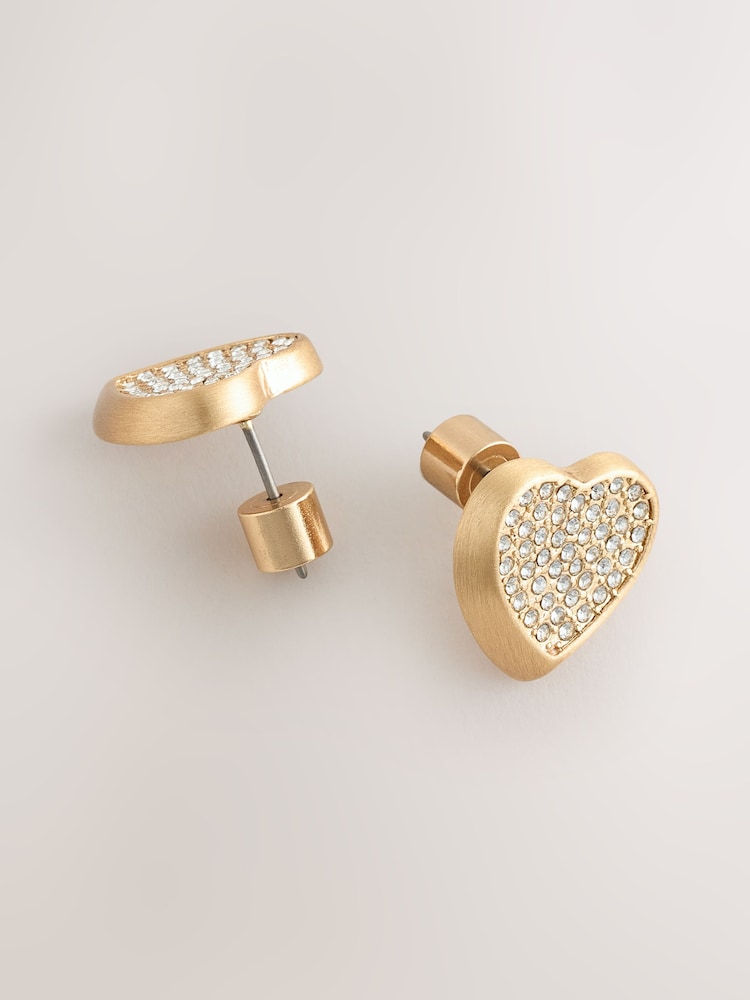 Gold Tone Sparkle Heart Earrings - Image 3 of 3 Gold Tone Sparkle Heart Earrings - Image 3 of 3