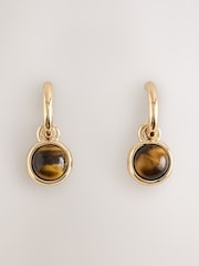 Gold Tone Stone Drop Huggie Earrings - Image 1 of 3