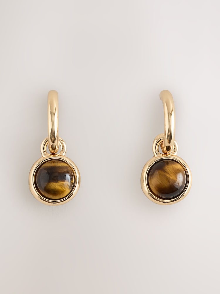 Gold Tone Stone Drop Huggie Earrings - Image 1 of 3