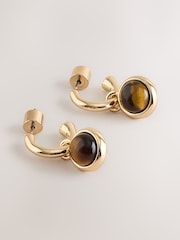 Gold Tone Stone Drop Huggie Earrings - Image 2 of 3