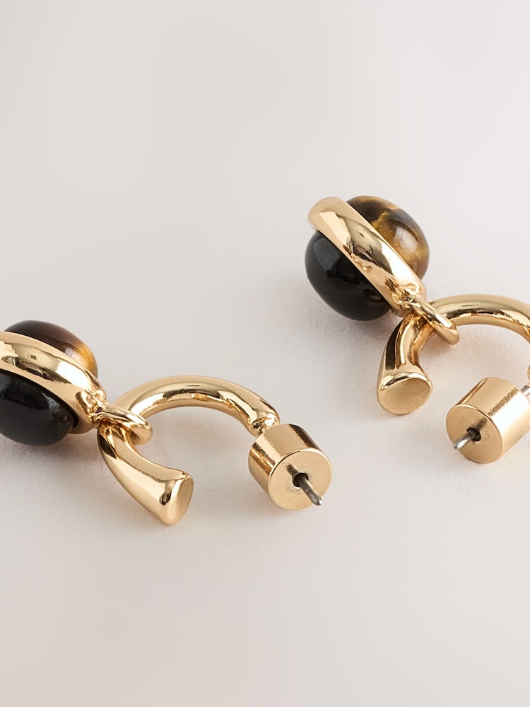 Gold Tone Stone Drop Huggie Earrings - Image 3 of 3