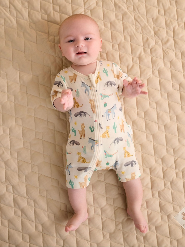 Purebaby Short Sleeve Zip Rompers 2 Pack - Imagen 1 de 6