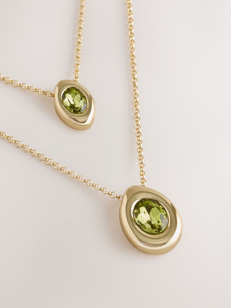 Gold Tone Layered Stone Necklace - Image 5 of 5 Gold Tone Layered Stone Necklace - Image 5 of 5