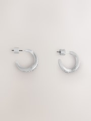 Silver Tone Sparkle Pave Hoop Earrings - Image 1 of 3