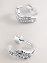 Silver Tone Sparkle Pave Hoop Earrings - Image 2 of 3