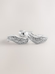 Silver Tone Sparkle Pave Hoop Earrings - Image 3 of 3