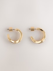 Gold Tone Sparkle Pave Hoop Earrings - Image 1 of 3