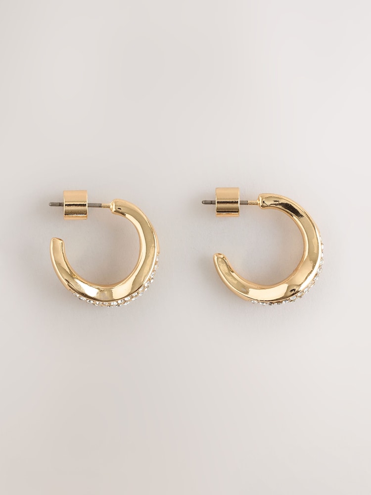 Gold Tone Sparkle Pave Hoop Earrings - Image 1 of 3