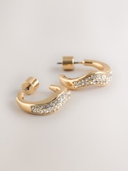 Gold Tone Sparkle Pave Hoop Earrings - Image 2 of 3