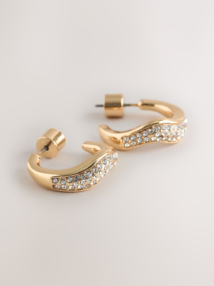 Gold Tone Sparkle Pave Hoop Earrings - Image 2 of 3
