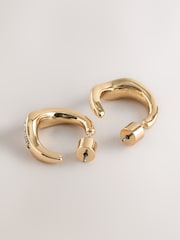 Gold Tone Sparkle Pave Hoop Earrings - Image 3 of 3