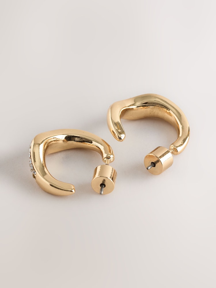 Gold Tone Sparkle Pave Hoop Earrings - Image 3 of 3