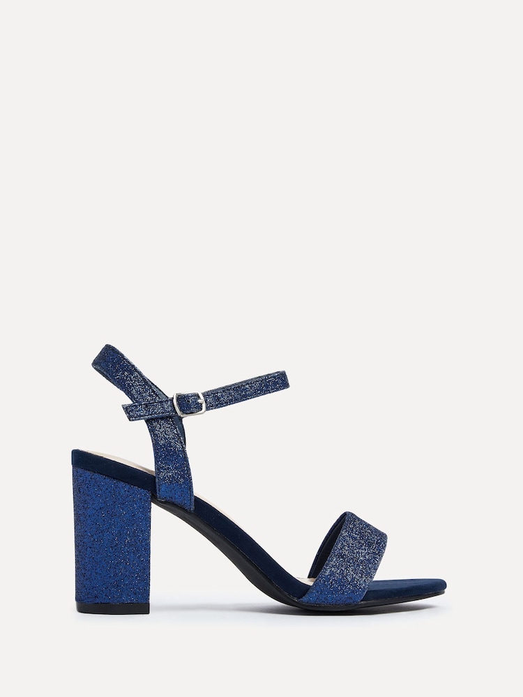 Linzi Navy Glitter Skyline Open Back Barely There Block Heeled Sandals - Image 2 of 5