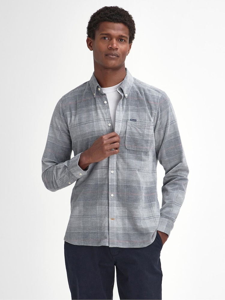 Barbour® Grey Blair Tartan Check Micro 100% Cotton Cord Shirt - Image 1 of 6