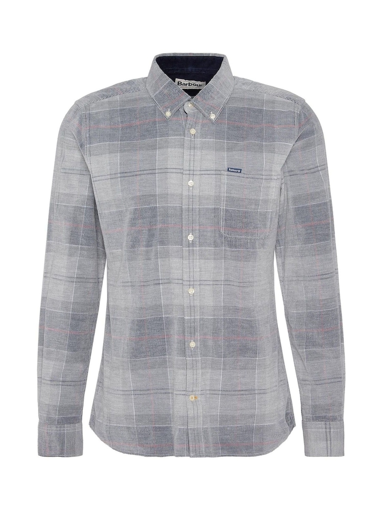 Barbour® Grey Blair Tartan Check Micro 100% Cotton Cord Shirt - Image 6 of 6